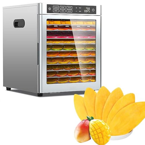 Essiccatore per Alimenti Commerciale, essiccatore Elettrico per Frutta e Verdura da 800 W con 6 Menu preimpostati, Temperatura Regolabile da 30 a 85 °C, Timer 24 Ore, per Frutta e Verdura.