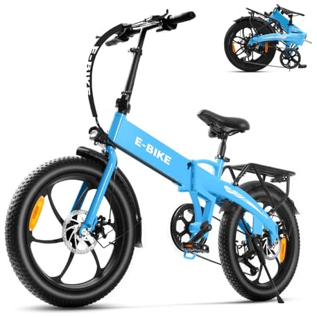 AIWARGOD 20 Folding Electric Bike for Adults, 500W Lightweight Foldable Ebike, 45lbs, 50+ Mile Range, 21mph Top Speed, Fat Tire Class 2 Electric Bicycle (with Fender and Rack & Lock, Blue-01)