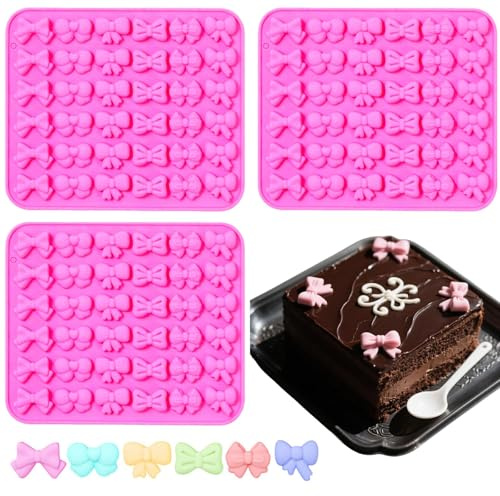 3 PCS Mini Bow Silicone Molds 6 Shapes Bowknot Chocolate Mould Cute Butterfly Tie Fondant Mold for Gummy Candy Cupcake Topper Cake Pops Cookie Pastry Decorating Kitchen Baking Tools Kit for