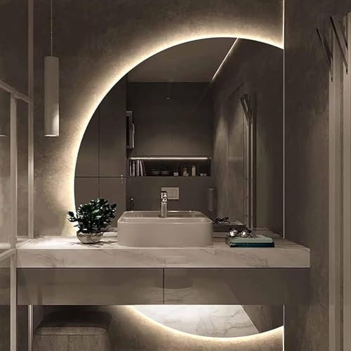 MJMLUCK Specchio da Bagno antiappannamento a LED, Grande Specchio da Parete a Mezzaluna, Specchio Decorativo retroilluminato per Camera da Letto, Soggiorno, Ingresso (Taglio Destro 30 * 43 Pollici)