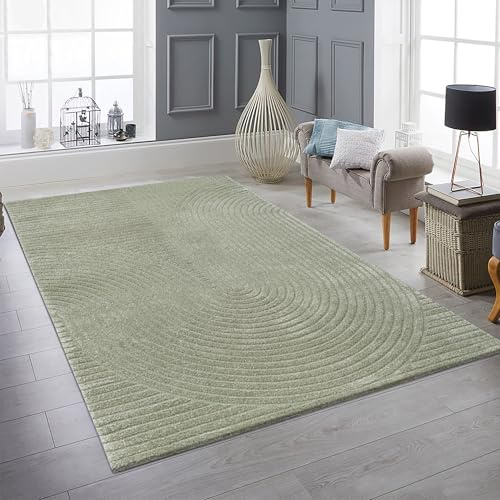 Teppich-Traum Teppich Hoch-Tief-Effekt Bogenmuster Grün 160x230 cm | Pflegeleicht, modern, weich, Saugroboter-geeignet, schmutzresistent, Wohnzimmer, Esszimmer, Schlafzimmer