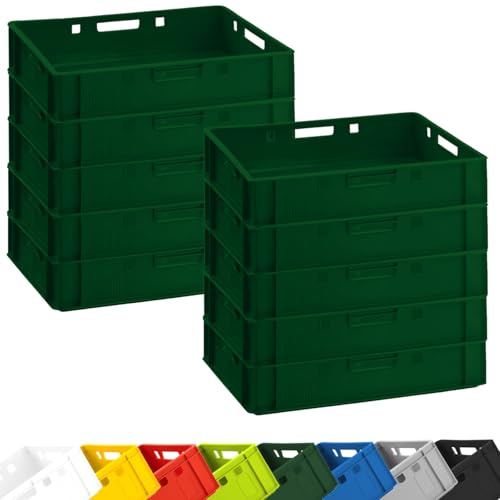 Fleischkiste E1 60x40x12,5 cm Eurobox 10er Set Dunkelgrün stapelbar robust | BURI, lebensmittelecht, stapelbar, Kunststoff, Made in Germany, Lagerbox, Transportbehälter, belastbar, Normmaß, flach