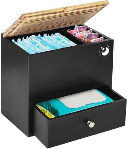 Generisch Organizer per articoli per l'igiene femminile – Conservazione per l'igiene femminile – Scatola decorativa in legno per la conservazione dei cosmetici tamponi leganti