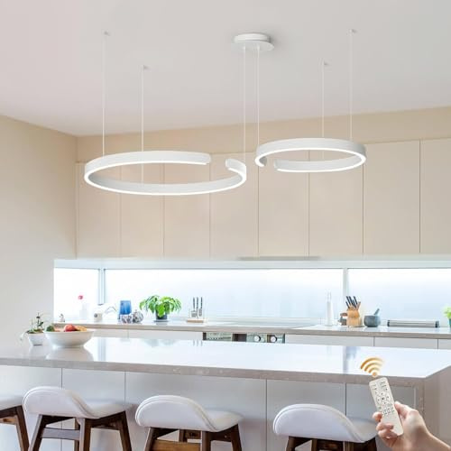 Ringe LED Pendelleuchte, Runde Pendellampe, Hängelampe Moderne Dimmbar Pendelleuchte, Wohnzimmerlampe Ringe Hängelampe Esstisch Hängeleuchte Wohnzimmer Kronleuchter Esszimmerlampe(Bianco,40+60cm)