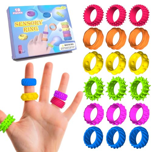 18 Stück Fidget Ring Toys für Kinder Erwachsene, Silikon Fidget Toys, Anti Stress Autismus Spielzeug, Sensorik Spielzeug, Fidget Squishy Toy Anxiety ADHD Toys, Beruhigend Bei Stress Angst