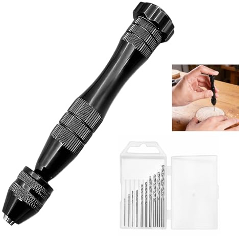11 PCS Hand Drill, Pin Vise for Resin Molds Mini 12 cm Black Manual Drill with 10 Steel Bits 0.8-3 mm Precision Rotary Tool for Drilling Hole in Resin Epoxy Clay Wood Plastic Beads Jewelry Craft Model