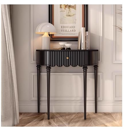 YPIOUREN Tavolo Consolle Stretto Con Cassetti,Consolle A Mezzaluna In Legno, Tavolo Da Divano Vintage Elegante E Tradizionale, Facile Da Montare, For Soggiorno, Ingresso(Black,100 * 30 * 85CM)