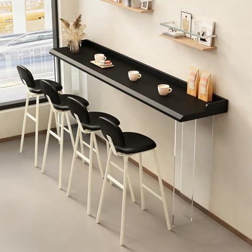 Hög Bartabell, Furubordplatta, Industriell Pubtabell för Matsal, Akrylben, Lätt att Montera, Lämpligt för Ingång och Vardagsrum, Utan Hocker(Black,180x40x105cm/71x16x41in)