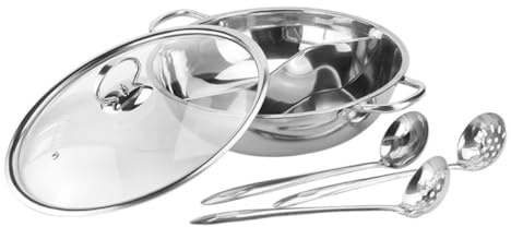 CRAFTHROU Pentola con Design a Scomparti per Hot Pot Doppio in Inox Grande Capacità di Cucchiaio a Vari di Fornelli per Riunioni di Gruppo