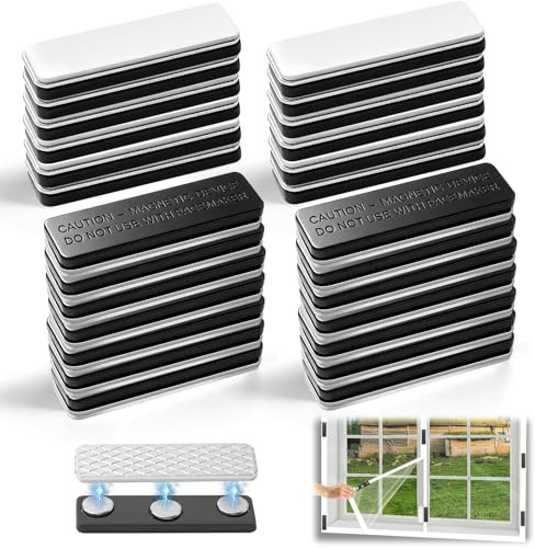 Fliegengitter Clips Magnet 24 Stück Selbstklebende Ohne Bohren Schwarz | Magnetischer Vorhangverschluss Fliegengitter Fenster Magnet Insektenschutz Fenster für Küche Wohnzimmer Balkon