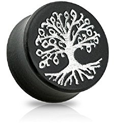 BlackAmazement Flesh Tunnel Plug Inlay Piercing Holz Wood Lebensbaum Hamsa Hand Sonne Herren Damen