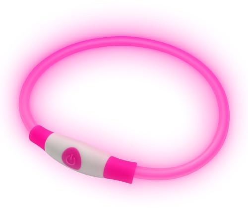 PetSol LED-Hundehalsband in Pink – wiederaufladbares USB-Sicherheitshalsband mit blinkendem Licht für Hunde, Katzen und Welpen – Größe S, M und L – modisches, im Dunkeln leuchtendes Design