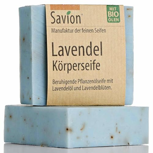 Savion Lavdendel Körperseife, mit Lavendelöl und Lavendelblüten, Vegan, Palmölfrei, 80g