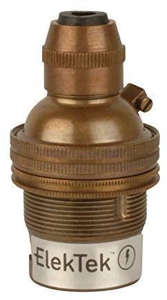 ElekTek B22 BC Bayonet Antique Brass Cord Grip Ceiling Pendant Unswitched Lamp Light Bulb Holder with Shade Ring - For use with Ceiling Rose and Lighting Flex (7mm Max. Dia.) - Made in UK
