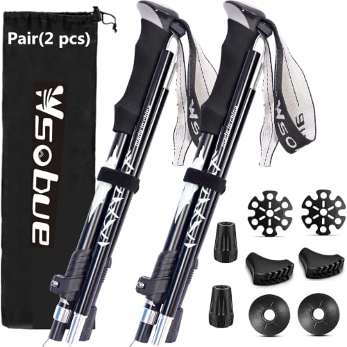 Bastoncini da Trekking Telescopici Bacchette Walking Passeggio, Anti-shock, Ideale per Donne Uomini Arrampicata Campeggio Sci (Nero-2 Bastoncini)