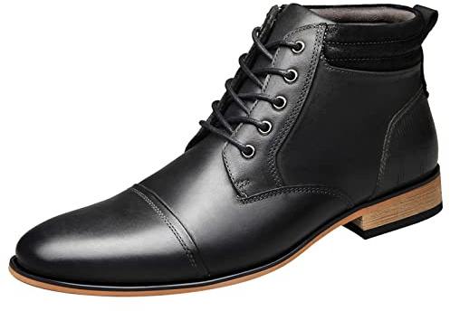 ANUFER Herren Vintage Schnüren Leder Stiefeletten Reißverschluss Formell Abendschuhe Schwarz SN01825 EU44