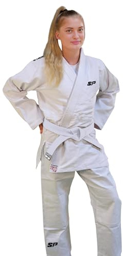 Starpro Kimono Judo de algódon Premium - Judogi Profesional para Entrenamiento y competición- Cinturón Blanco Libre -Hombres Mujeres Niños- 110-200 cm - Blanco y Azul