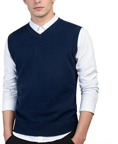 Jerséis sin Mangas para Hombre Chalecos de Punto con Cuello en V, Azul XL
