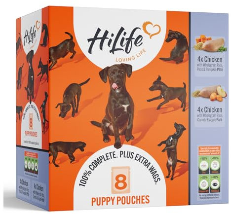 HiLife Puppy Wet Dog Food, Mixed Chicken Recipes, Complete Puppy Wet Food Pouches, 100% Natural ingredients, Tender Chicken with Wholegrain Rice & Vegetables (24 x 150g Pouches)