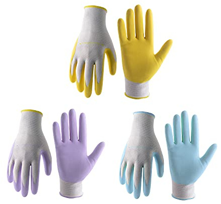 HANDLANDY HLDD Gartenhandschuhe für Damen, Damen Arbeitshandschuhe mit Schaum Nitril Beschichtung, 6 Paar & 3 Paar atmungsaktive Arbeitsschutzhandschuhe Gartenhandschuhe DIY Handschuhe (3 Paar, S)