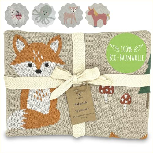 nidito Hochwertige Bio Babydecke Baumwolle Beige Fuchs - 100% GOTS Bio-Baumwolle - 80x100 cm - herrlich weich | Babydecke Mädchen Junge | Baby Wolldecke | Kuscheldecke | Baby-Geschenk zur Geburt
