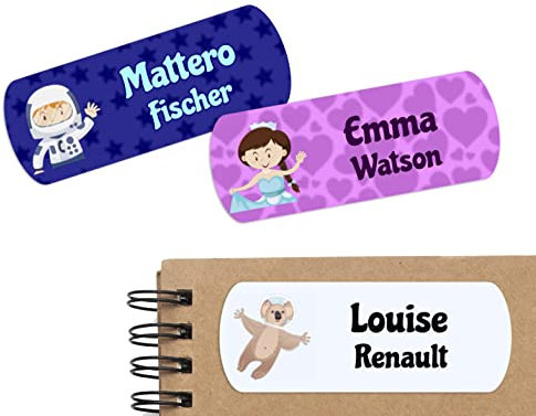 45 étiquettes adhésives personnalisées avec icônes d'Aventure pour marquer des objets, livres, boîtes à lunch etc. Dimensions 5 x 2 cm