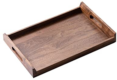 Charola de Servicio Bandeja de servir bandeja de madera bandeja rectangular manijas en línea bandeja decorativa bandeja de encimera bandeja de cocina tocador bandeja Bandeja decorativa (Size : S)