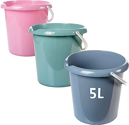 2friends modello Teo Secchio per pulizia Teo da 5 litri, confezione da 3 secchi di plastica, secchio per l'acqua in 3 colori, secchio per la casa in plastica robusta, adatto per alimenti, Made in EU