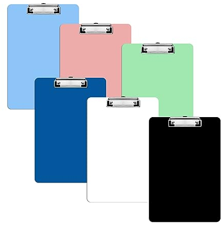 TAIANJI 6 Stück Klemmbretter A4 Kunststoff, klemmbrettmappe Clipboard Aufbewahrung von Papier Mehrfarbig für Schüler und Bürobedarf