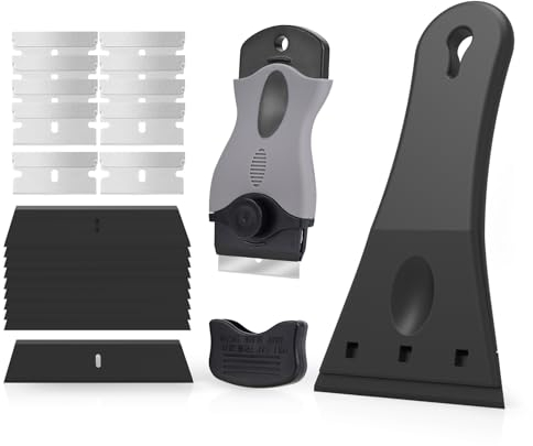 EHDIS Raschietto Vetro Kit - Raschietto Plastica(Versioni Plus) e Raschietto in Vetroceramica con 20 Lame, per Forno, Piano Cottura a Induzione, Finestre, Vernice, Carta da Parati, Vetro