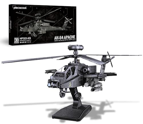 Piececool Piececool 3D Puzzle Metall, Ah-64 Apache Hubschrauber für Modellbausatz Erwachsene, 3D-Puzzles zu Bauen, BAU, Bastel-Kits, Beste Geburtstagsgeschenke