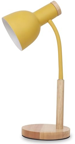 OKSANO Schreibtischlampe, LED Leselampe im Klassichen Holz Design,E27 Socket,Verstellbarem Arm, Kinder Tischlampe für Schlafzimmer,Wohnzimmer (gelb)