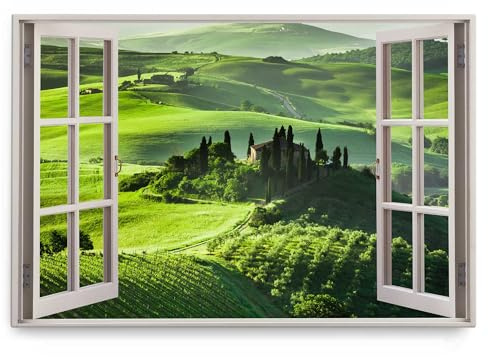 Paul Sinus Wandbild 120x80cm Fensterbild Toskana Italien Natur Grün Landschaft Landhaus