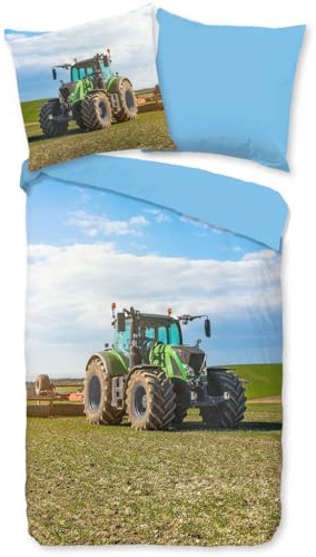 Generisch Bettwäsche 155x220cm Traktor Bettwäsche Set Bauernhof Grüner Traktor Schlafzimmer Dekor Bettbezug Set 3 Teilig Mikrofase WendeBettwäsche Mit Reißverschluss + 2 Kissenbezug 80x80cm