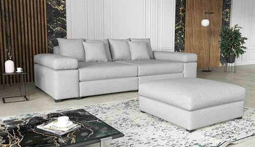 Fun Möbel Big Sofa Couchgarnitur Megasofa Riesensofa Arezzo inkl. Hocker div. Stoffe (Stoff: Now or Never, Weiß)