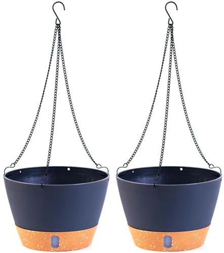 Hanging Blumentopf hängende Pflanzgefäß 2 Set 8 Zoll Hanging Blumentopf atmungsable abhängende Vase mit sichtbarer Wasserspiegel PP abnehmbarer Basis Hängende Topf für Innenpflanzen, Schwarz, schwarz