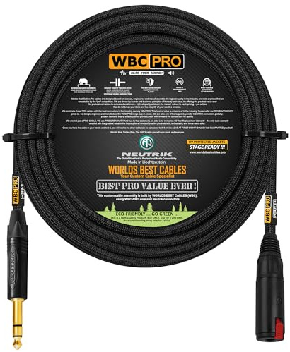 Cavo di prolunga per cuffie Star-Quad ultra silenzioso, ultra flessibile, bilanciato, 8 metri, WBC-PRO-QUAD con connettore TRS maschio Neutrik da 6,35 mm a jack TRS femmina con blocco e giacca in