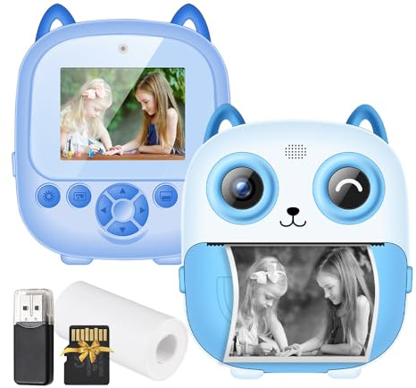 Andoer Appareil photo instantané pour enfants avec papier d'impression et carte TF 32 G, appareil photo instantané 2,4 avec lecteur de carte USB, lanière, cadeau pour enfants de 3 à 14 ans