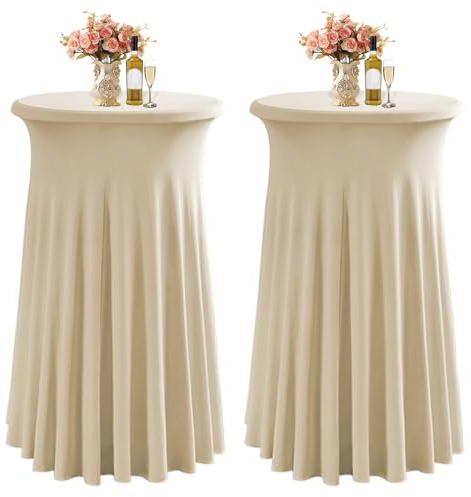 LUOZIQINX Runde Stehtisch Hussen Cocktail 80×110cm, Stretch Spandex Bistrotisch Tischdecke Tischrock für Hochzeiten, Partys, Restaurants, Bankette,Champagne,2pcs