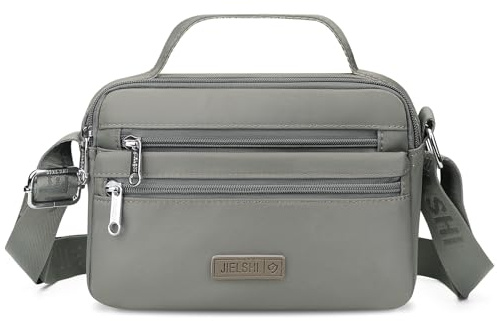 JANKS Sac bandoulière imperméable pour femme, sac à bandoulière pour femme, nylon, plusieurs compartiments, Vert et gris