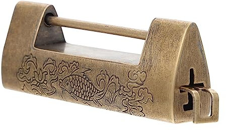 Angoily Vintage Kupfer Vorhängeschloss Graviert Antik Schmuckkasten Schloss Holzbox Riegel Chinesischer Stil Robuste Aufbewahrungsbox Verschluss