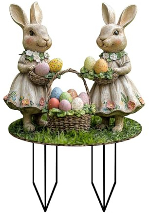 Kashyke Gartenstecker Osterdeko Vintage Outdoor Ostern Hase Deko Frühling Gartendeko Frühlingsdeko für Draußen Wetterfest Osterhase Ostereier XXL Oster Deko Außen (#04)