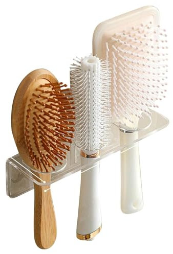 Pesoncarl Porte-sèche-Cheveux, Support de Brosse à Cheveux, 2pcs Organisateur de Brosse à Cheveux Claire avec 3 Trous, Organisateur de Support de Brosse à Cheveux adhésif Mural