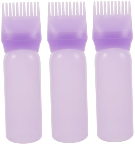 VALICLUD Lot de 3 Flacons Applicateurs à Peigne pour Racines, 100 Ml, Plastique Violet, pour Coloration et Soin Capillaire, Usage Professionnel et Domestique
