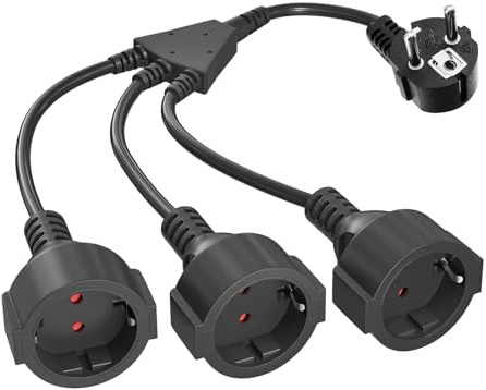 Verlängerungskabel mit 3 Steckdosen, 3 in 1 Steckdosenadapter mit Flexible Kable Dreifachsteckdose Schutzkontakt Verlängerungskabel Wasserdicht 3 Fach Steckdosenadapter Für Büro, Schwarz, 250V16A