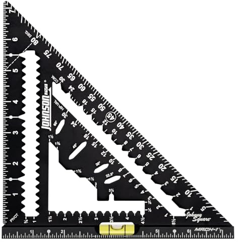 Johnson Level & Tool 1904-0700V 7-1/4 Johnny Square® MACH-1™ Smart Mark™ Rafter Square with Level Vial, Black