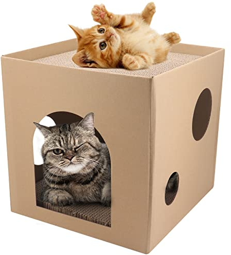 Faltbares Katzenhaus Condo Cube mit Katzenminze und abnehmbarem Kratzbaum für Katzen und kleine Hunde