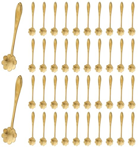 40 pièces 4,9'' Mini Cuillères à Café Dorées, Acier Inoxydable mignons Cuillère à Dessert pour gâteau crème glacée épices de miel de sucre
