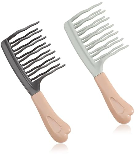 FloralGrace Peine de dientes para rizos con diseño de dientes ondulados de doble capa y mango ergonómico para cabello húmedo y seco largo y grueso para mujeres y niñas