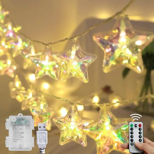 Lichterkette Sterne, 3M 20 LED Warme Lichterketten mit Timer, USB/Batteriebetriebene Sterne Lichterkette Wasserdicht, Weihnachtsdeko für Innen/Außen Weihnachten, Geburtstag, Party, Kinderzimmer